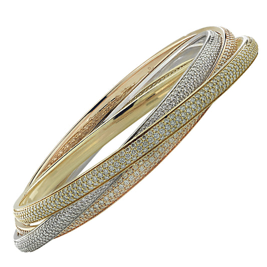 Cartier Post-1980s 18KT Rose, White & Yellow Gold Diamond Trinity Bracelet front