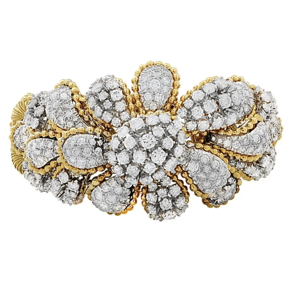 Post-1980s 18KT White & Yellow Gold Diamond Flower Bracelet front