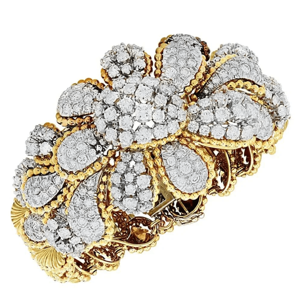 Post-1980s 18KT White & Yellow Gold Diamond Flower Bracelet front