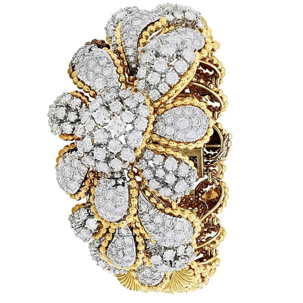 Post-1980s 18KT White & Yellow Gold Diamond Flower Bracelet front