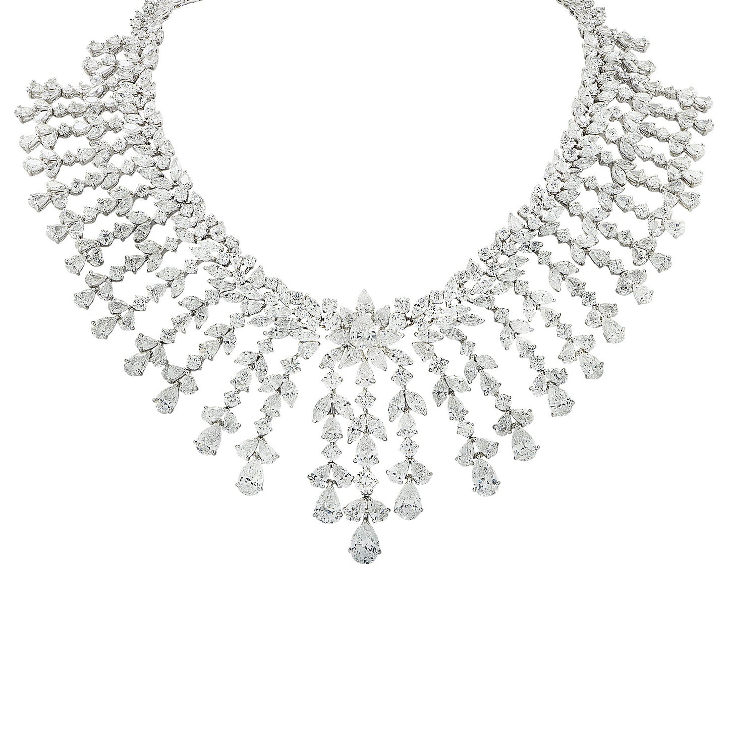 Contemporary Platinum Diamond Necklace close-up details