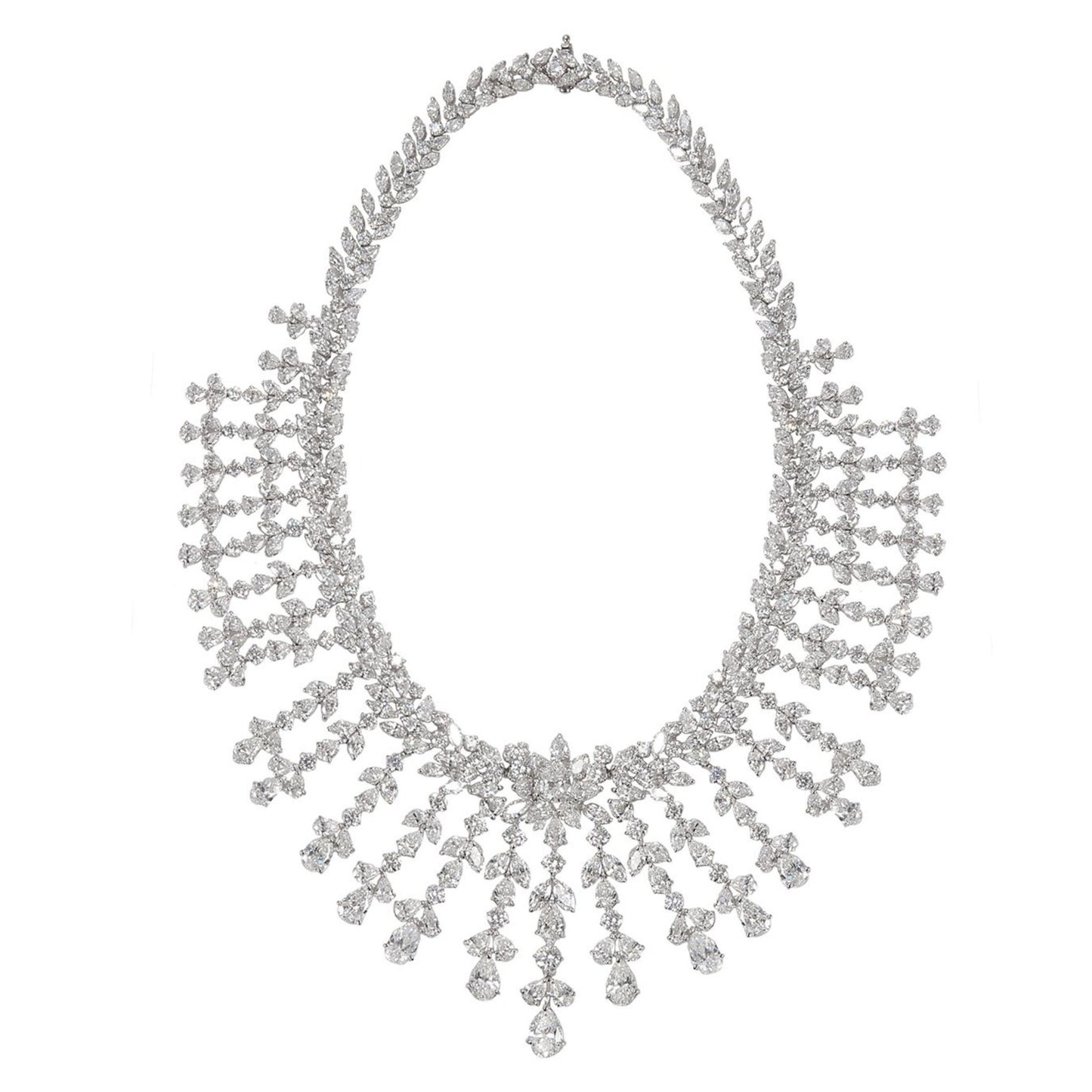 Contemporary Platinum Diamond Necklace front