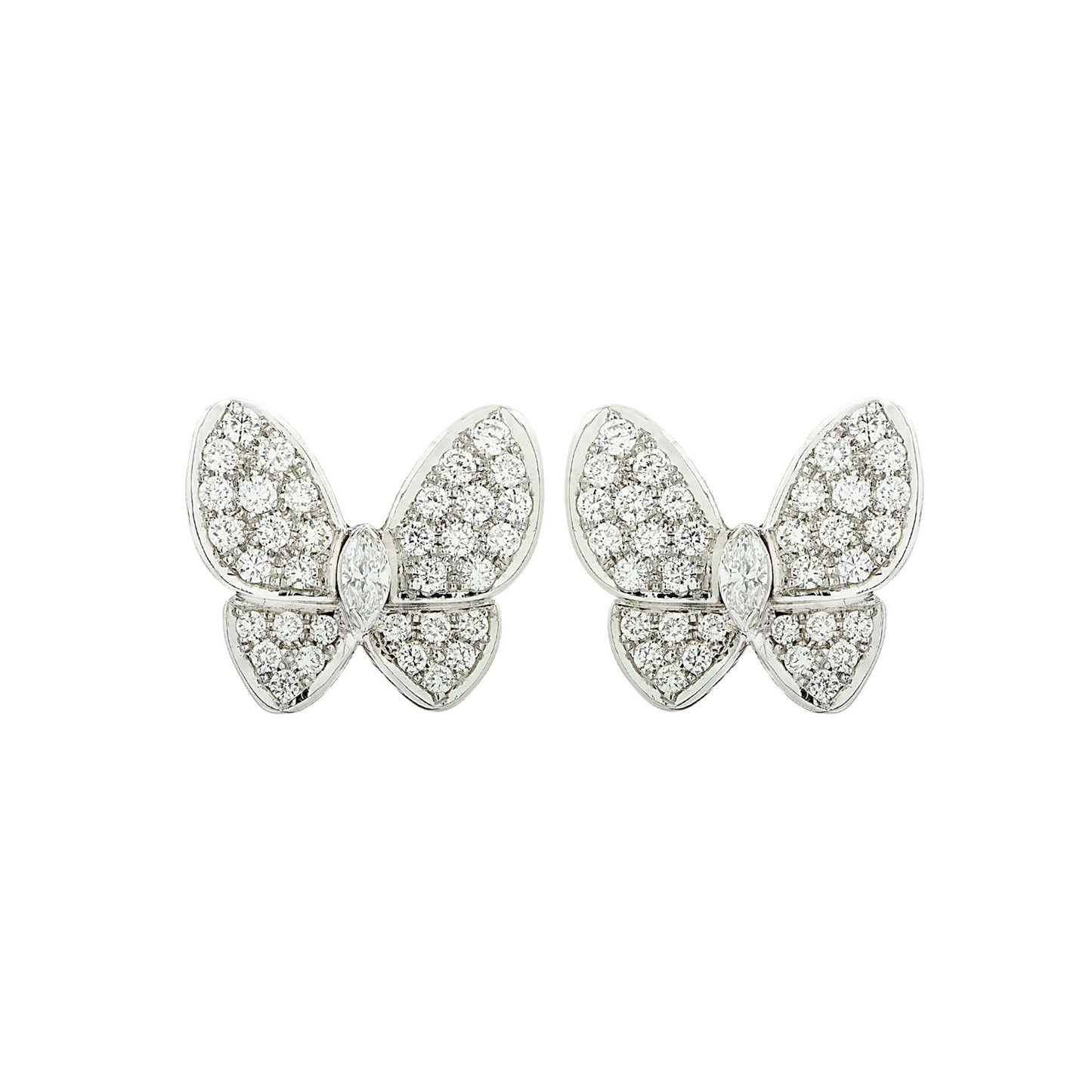 Van Cleef & Arpels Post-1980s 18KT White Gold Diamond Butterfly Earrings front