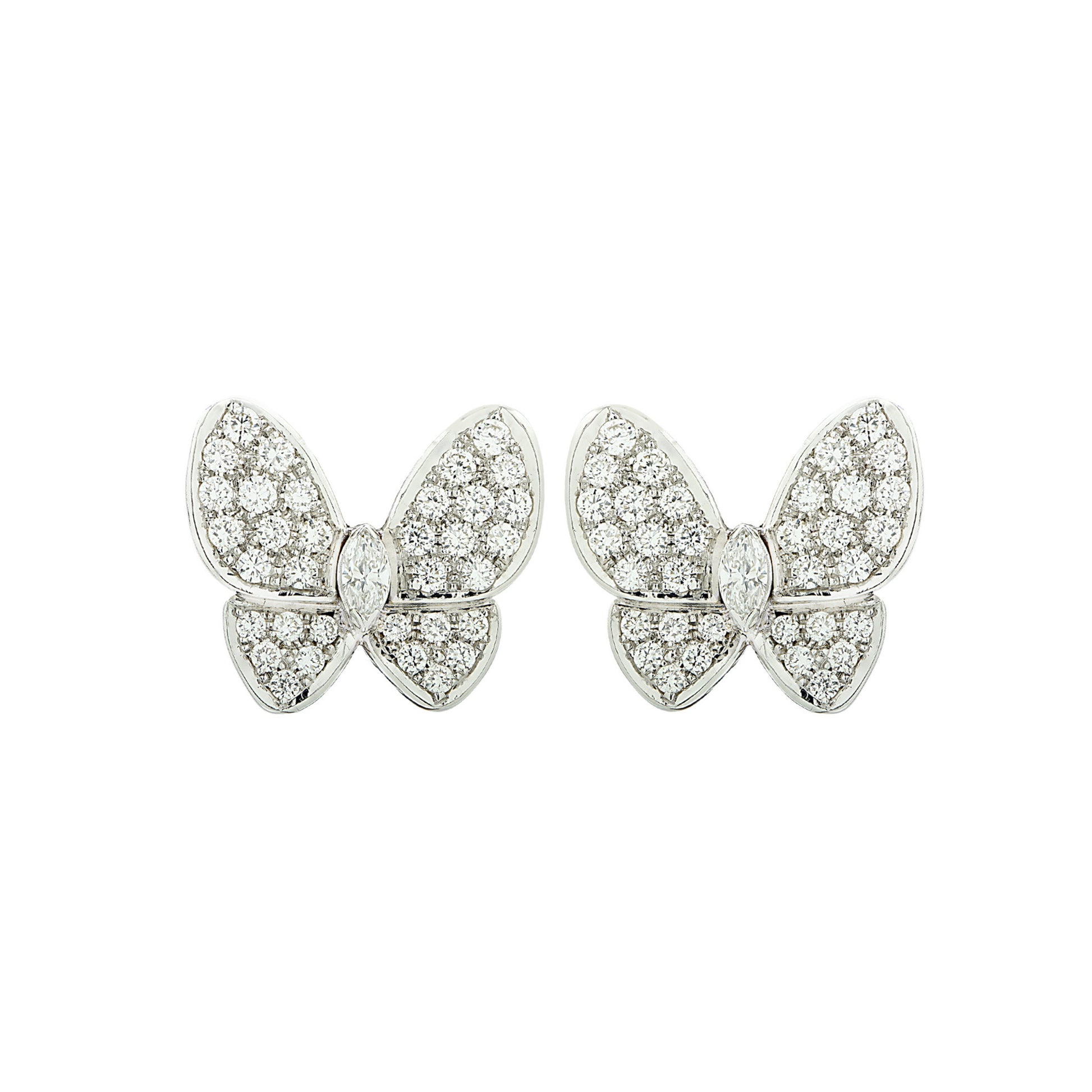Van Cleef & Arpels Post-1980s 18KT White Gold Diamond Butterfly Earrings front