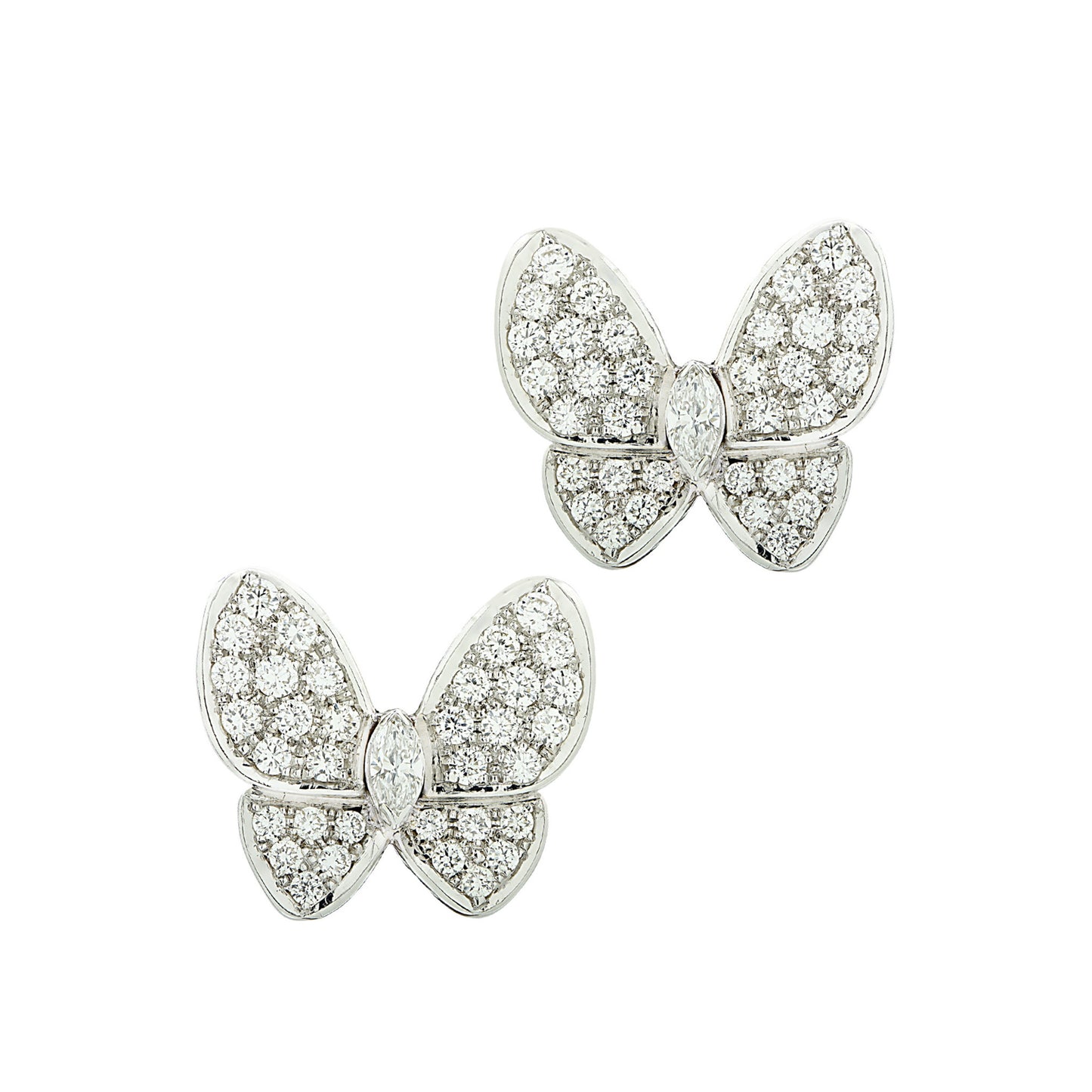 Van Cleef & Arpels Post-1980s 18KT White Gold Diamond Butterfly Earrings front