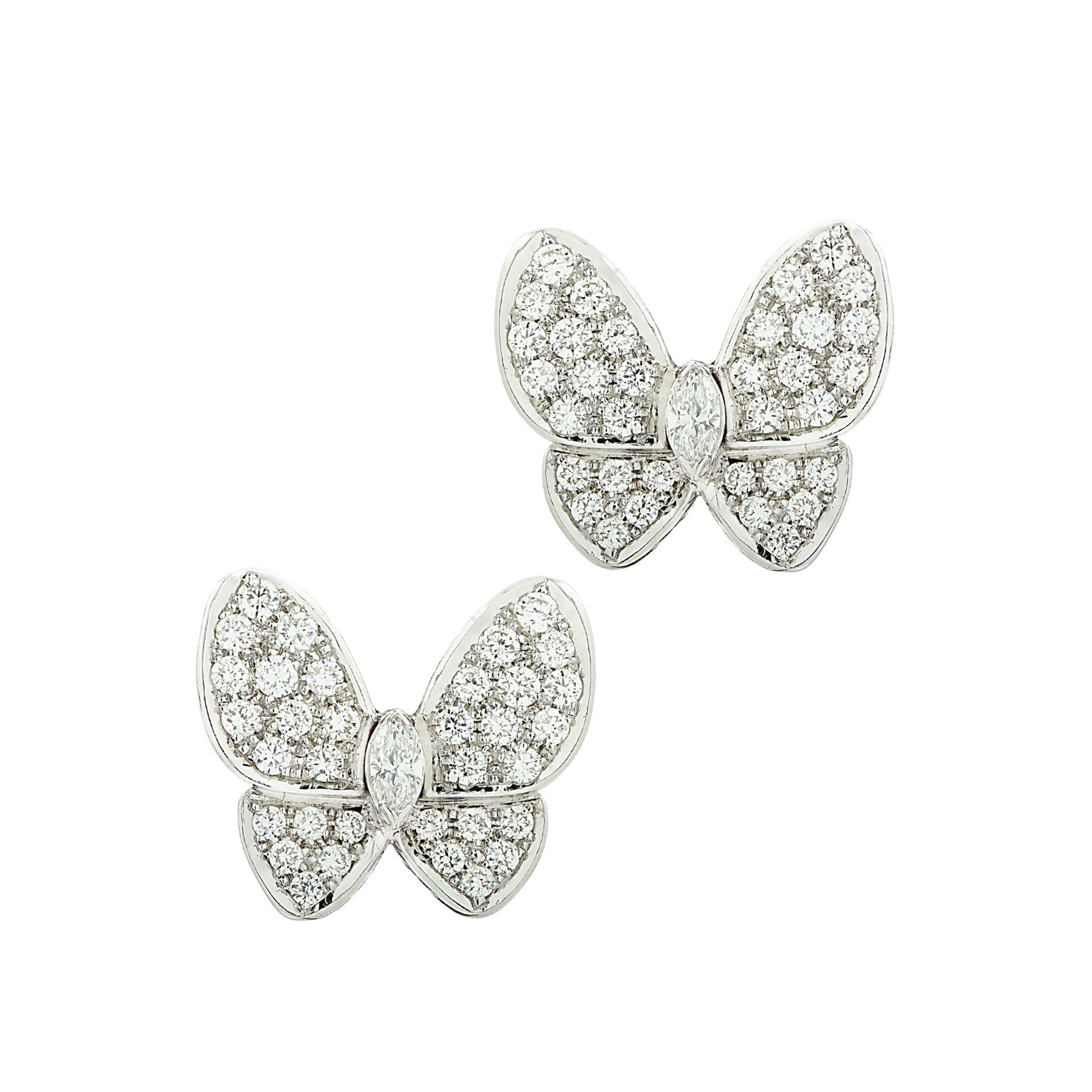 Van Cleef & Arpels Post-1980s 18KT White Gold Diamond Butterfly Earrings front