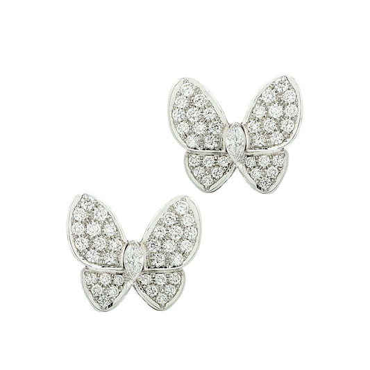 Van Cleef & Arpels Post-1980s 18KT White Gold Diamond Butterfly Earrings front