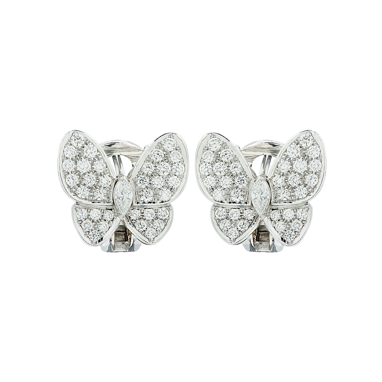 Van Cleef & Arpels Post-1980s 18KT White Gold Diamond Butterfly Earrings front