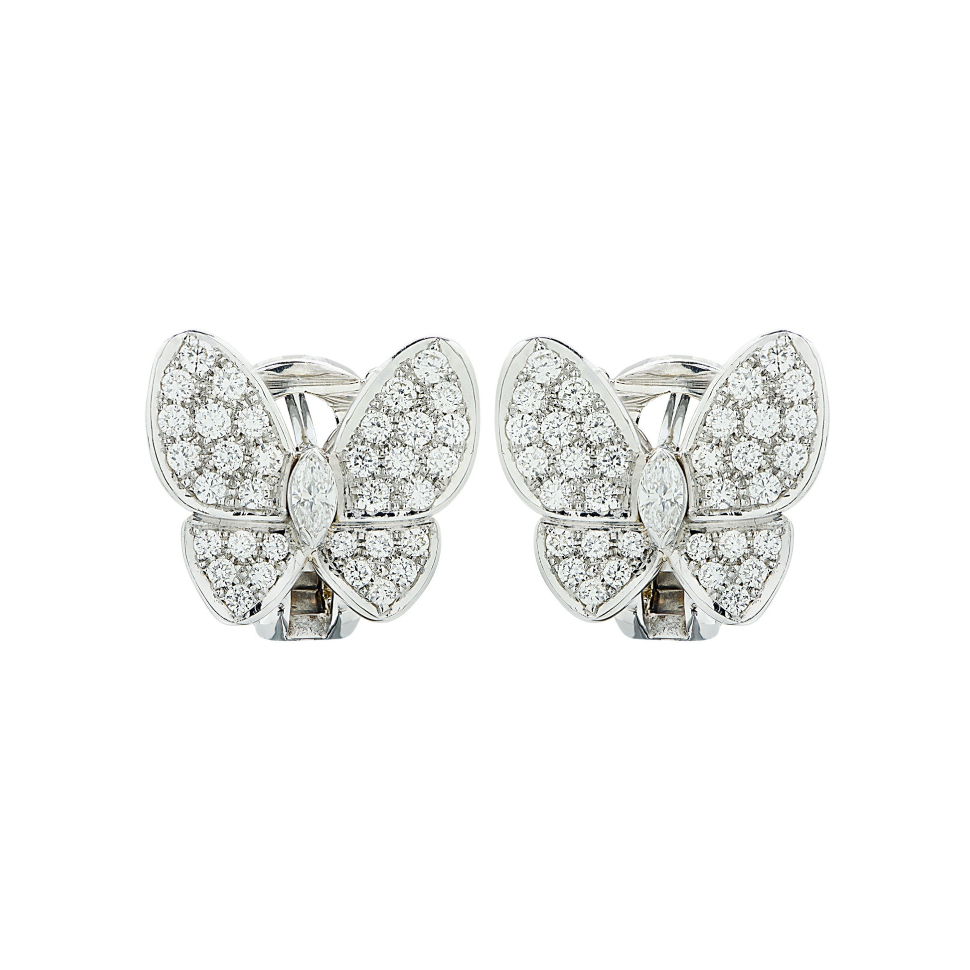 Van Cleef & Arpels Post-1980s 18KT White Gold Diamond Butterfly Earrings front