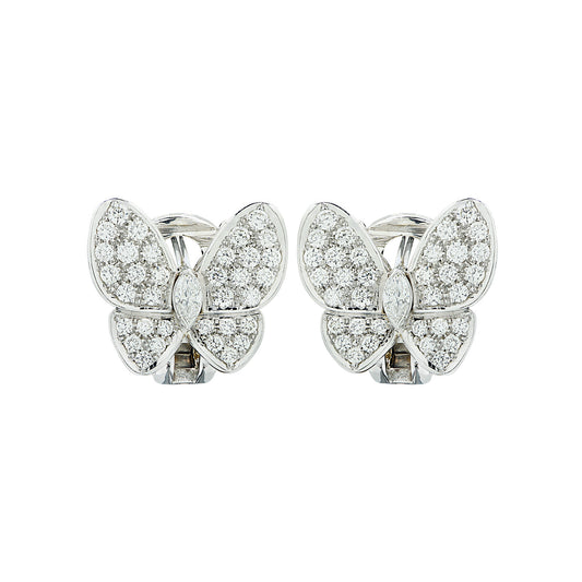 Van Cleef & Arpels Post-1980s 18KT White Gold Diamond Butterfly Earrings front