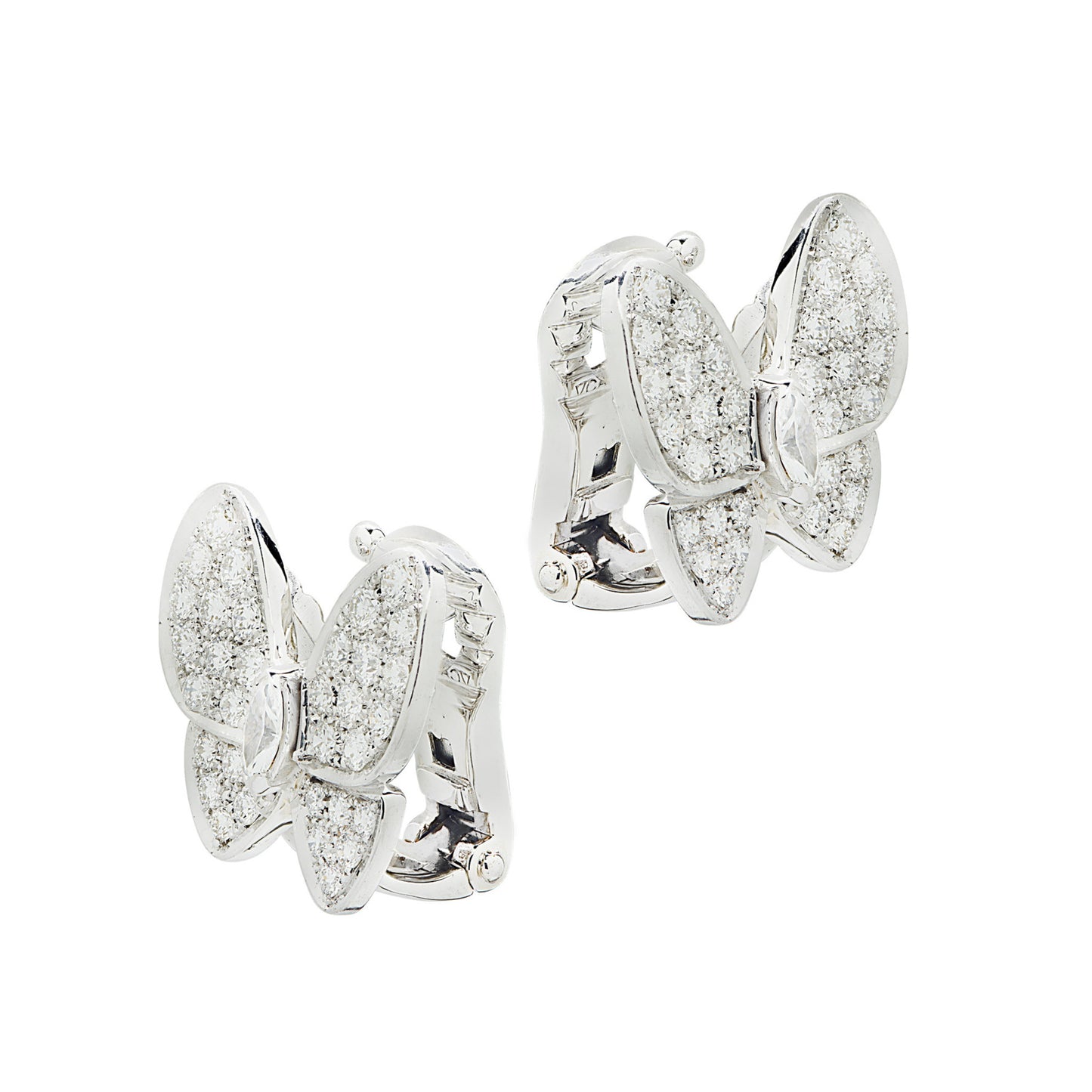 Van Cleef & Arpels Post-1980s 18KT White Gold Diamond Butterfly Earrings side