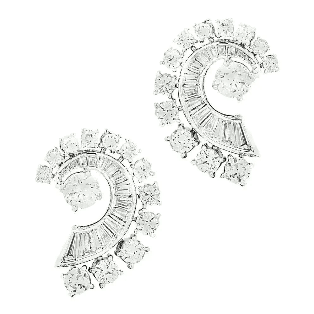 1960s Platinum Diamond Earrings front