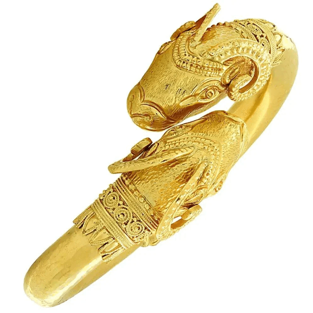 1980s 22KT Yellow Gold Ram Bracelet front
