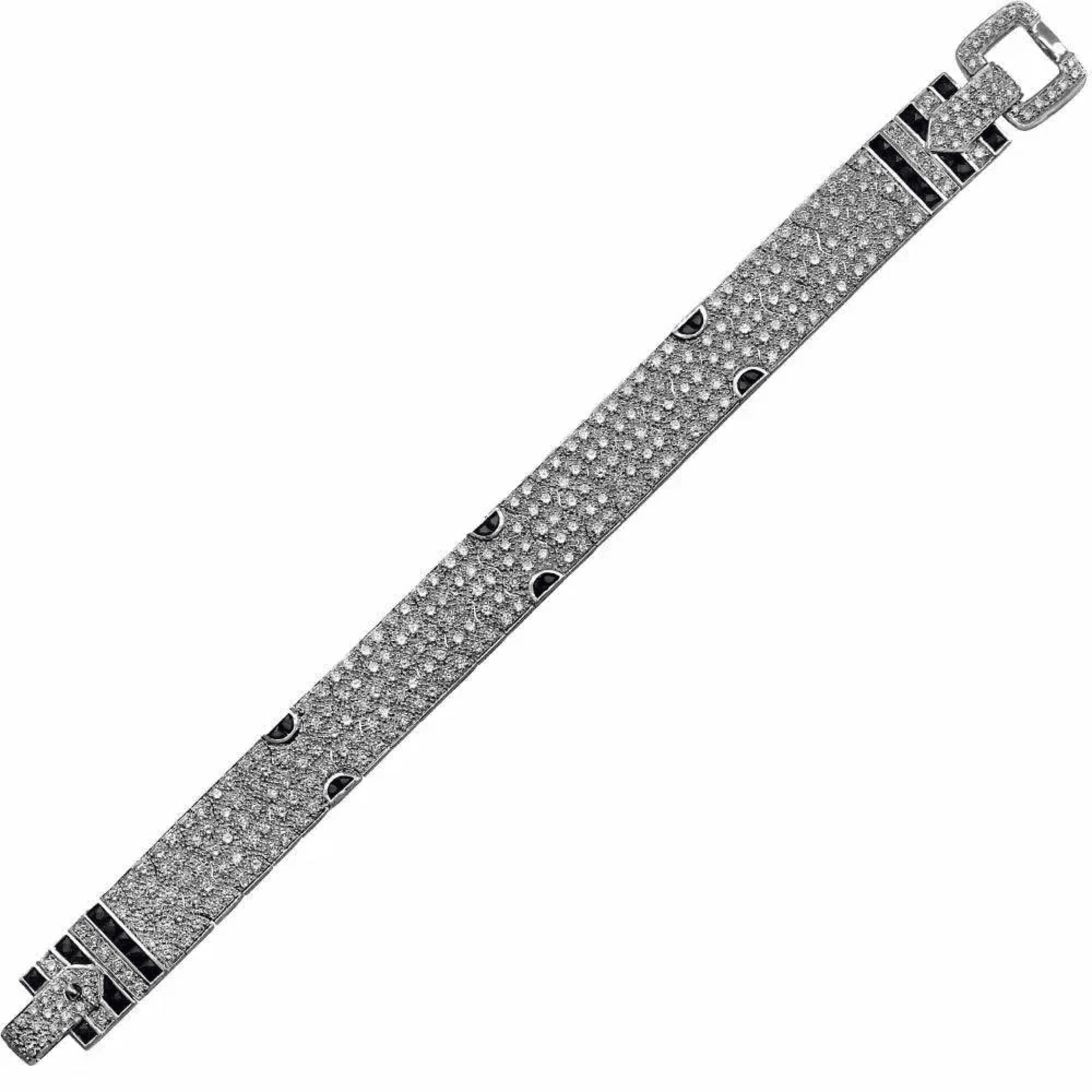 Post-1980s 18KT White Gold Diamond & Sapphire Bracelet front