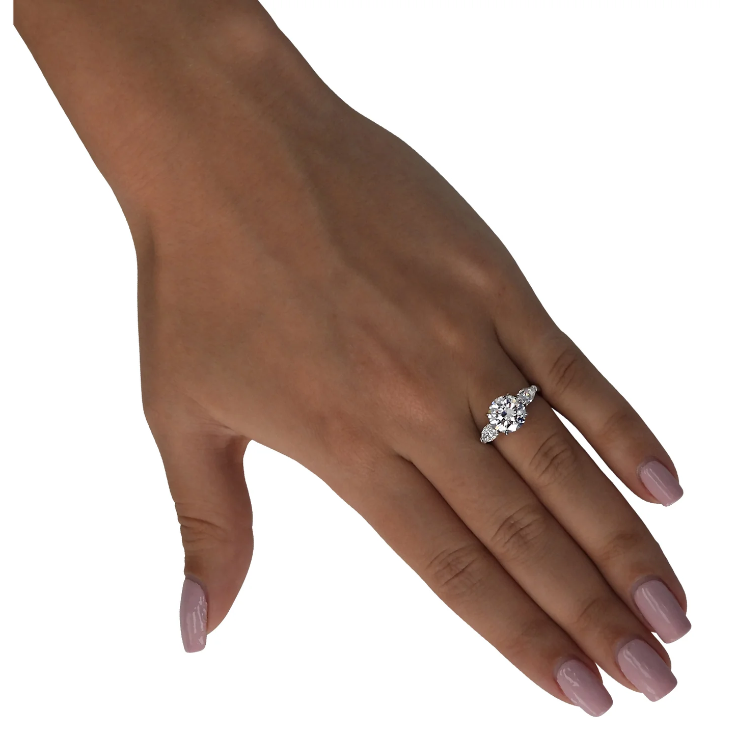 Contemporary Platinum Diamond Ring on finger