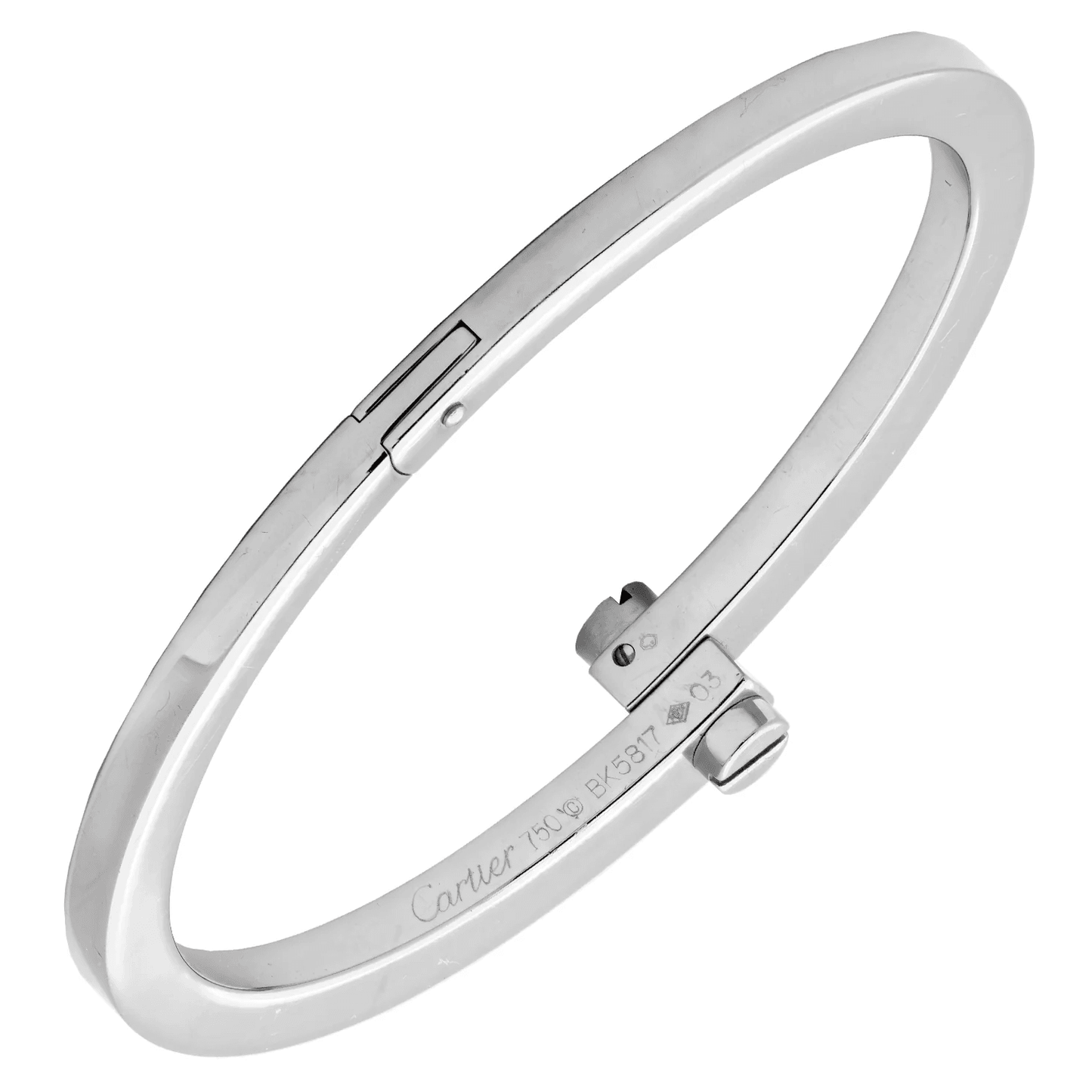 Cartier Post-1980s 18KT White Gold Menotte Bracelet back and signature