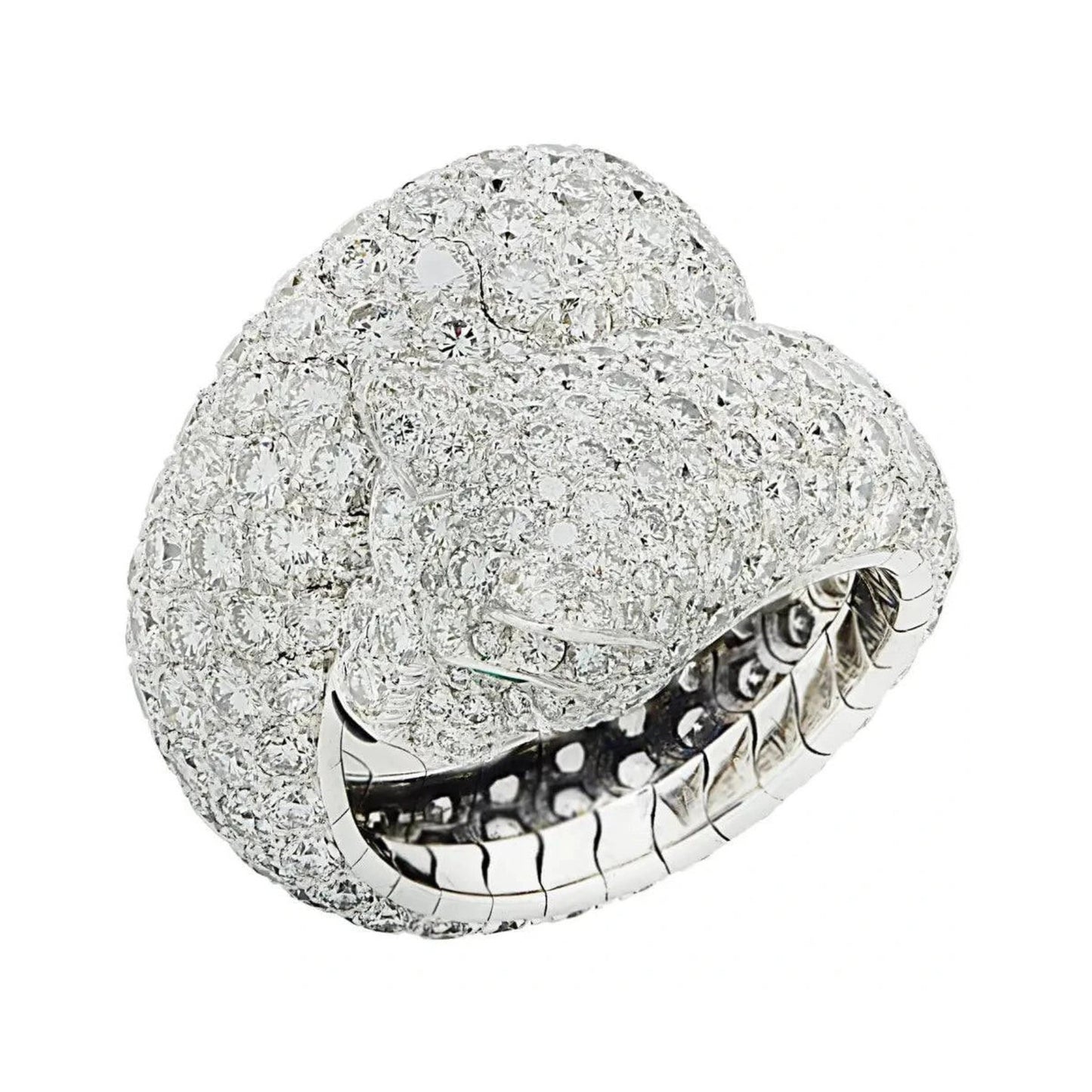 Cartier 1980s 18KT White Gold Diamond & Emerald Panther Ring front