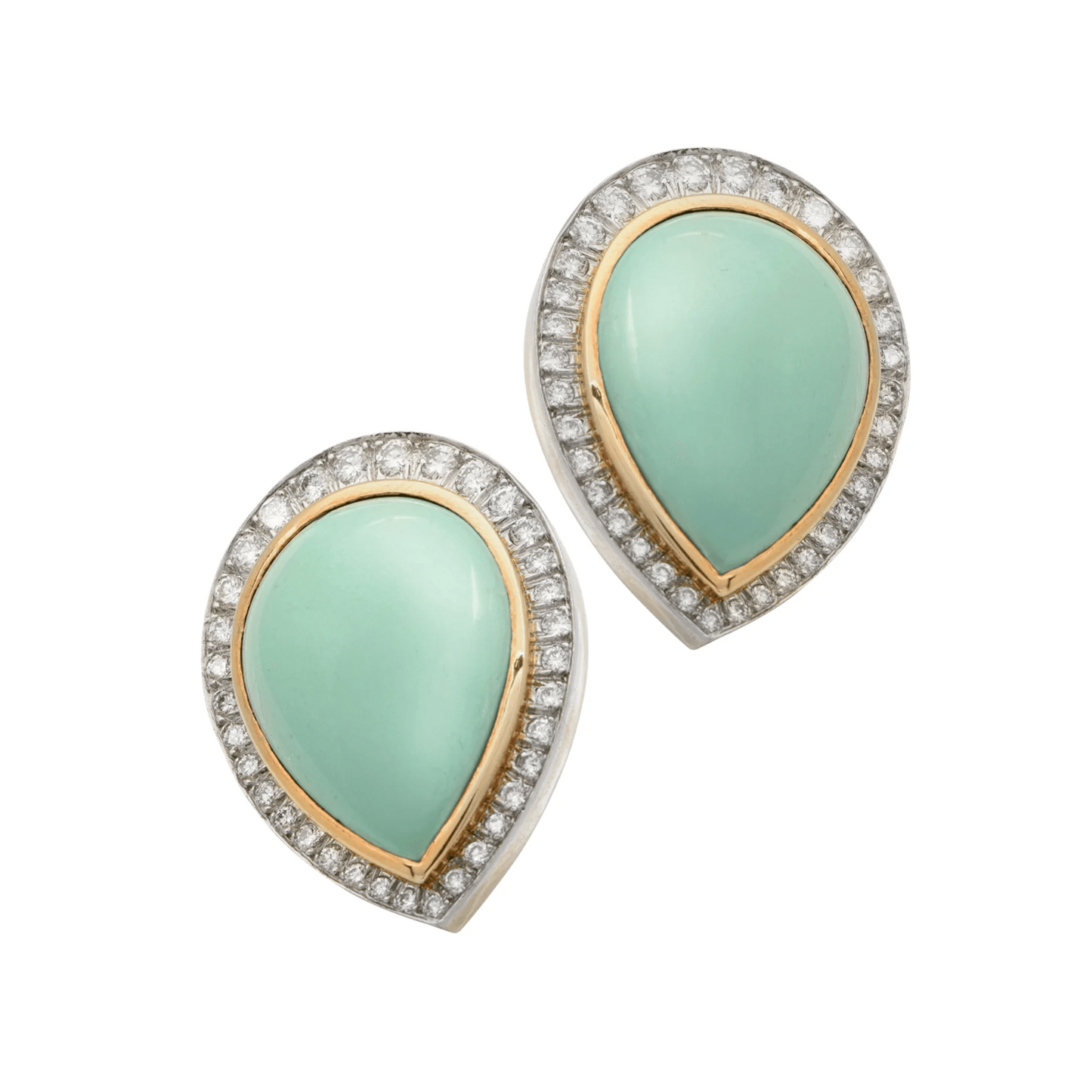 David Webb 1980s Platinum & 18KT Yellow Gold Turquoise & Diamond Earrings front