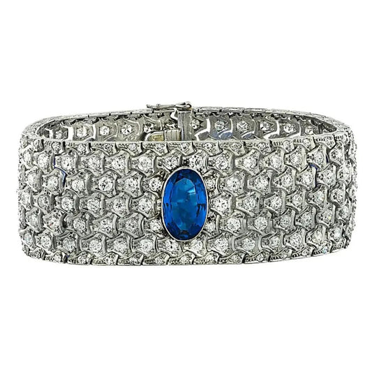 French Art Deco Platinum Sapphire & Diamond Bracelet front