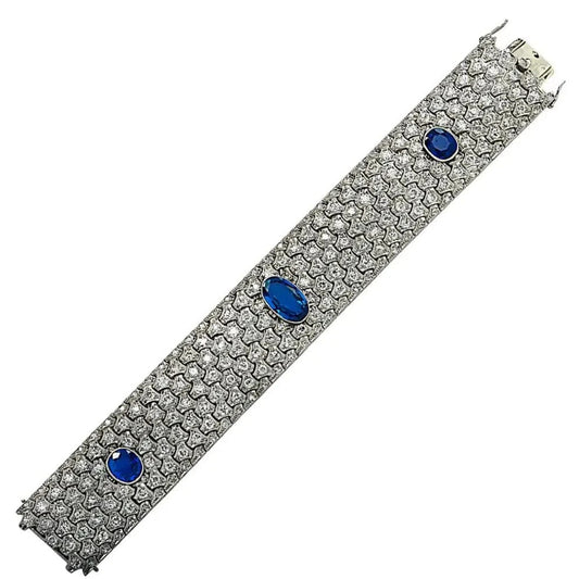 French Art Deco Platinum Sapphire & Diamond Bracelet front