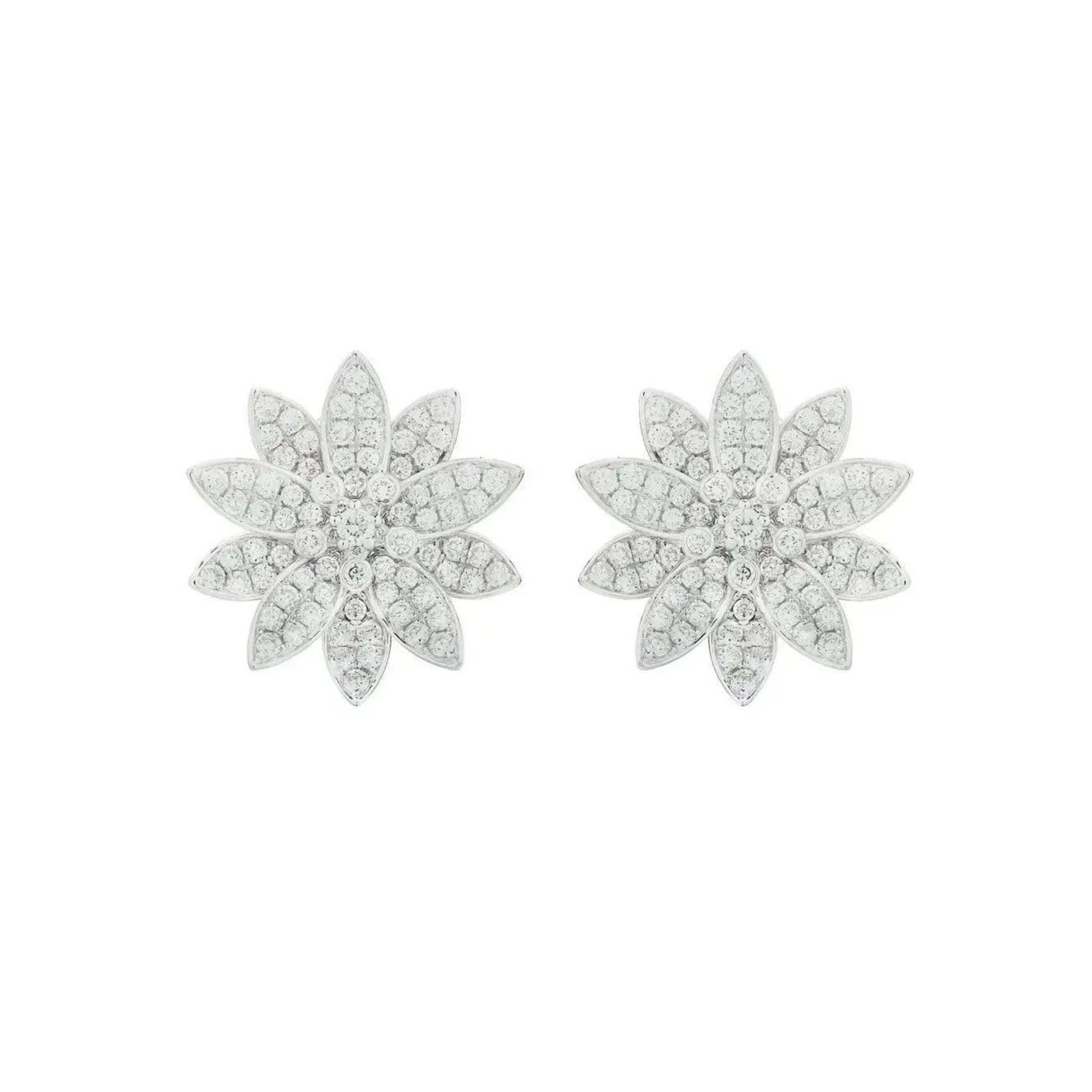 Van Cleef & Arpels Post-1980s 18KT White Gold Diamond Lotus Earrings front