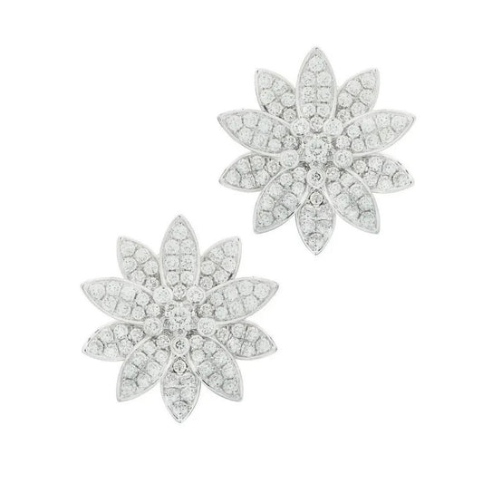 Van Cleef & Arpels Post-1980s 18KT White Gold Diamond Lotus Earrings front