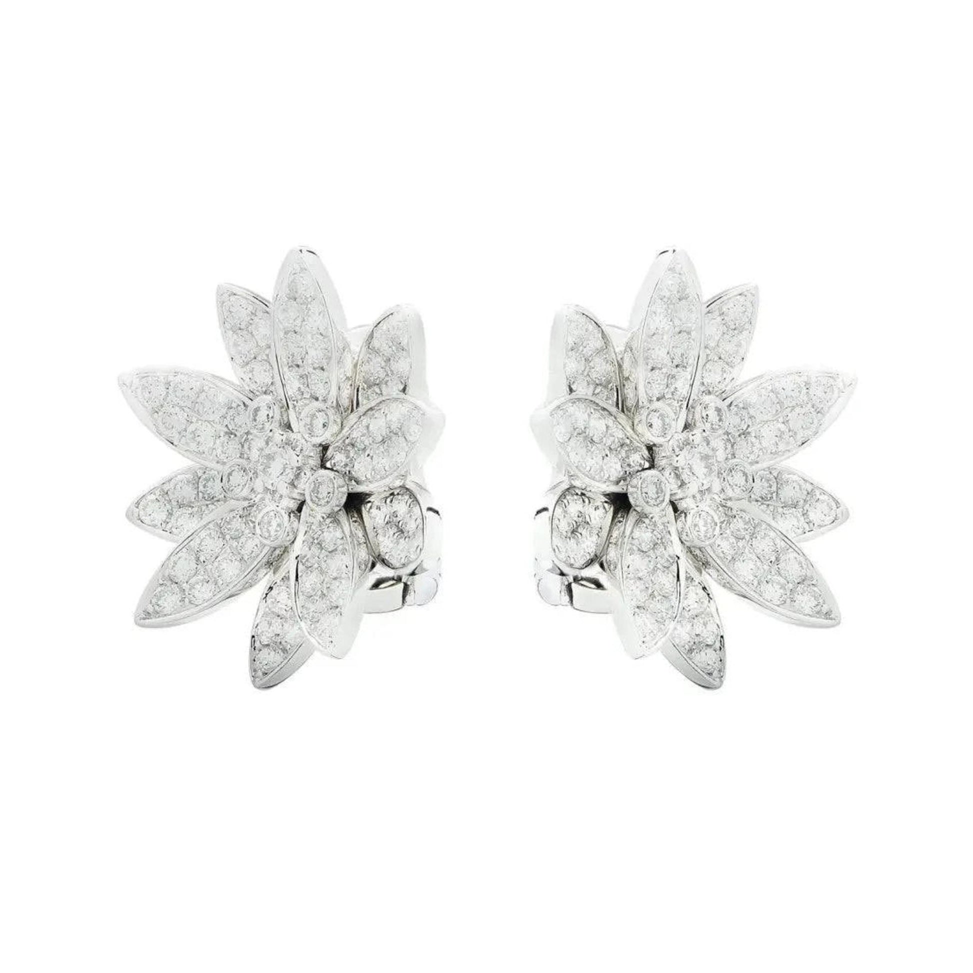 Van Cleef & Arpels Post-1980s 18KT White Gold Diamond Lotus Earrings side