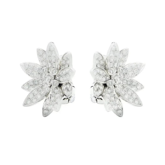 Van Cleef & Arpels Post-1980s 18KT White Gold Diamond Lotus Earrings side
