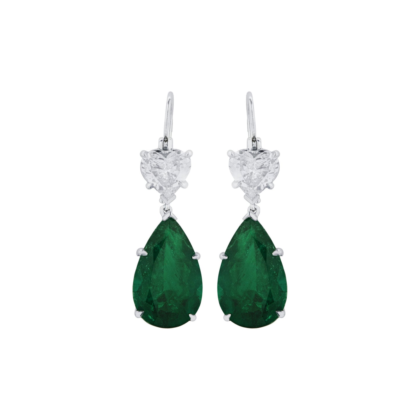 Contemporary Platinum Emerald & Diamond Earrings front