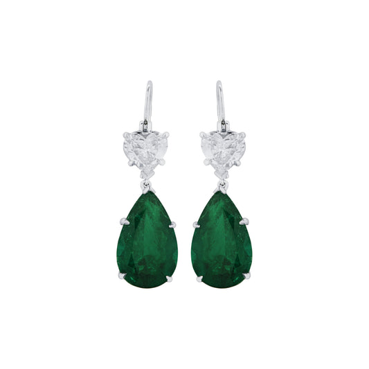 Contemporary Platinum Emerald & Diamond Earrings front