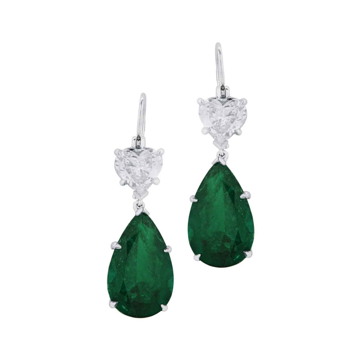 Contemporary Platinum Emerald & Diamond Earrings front