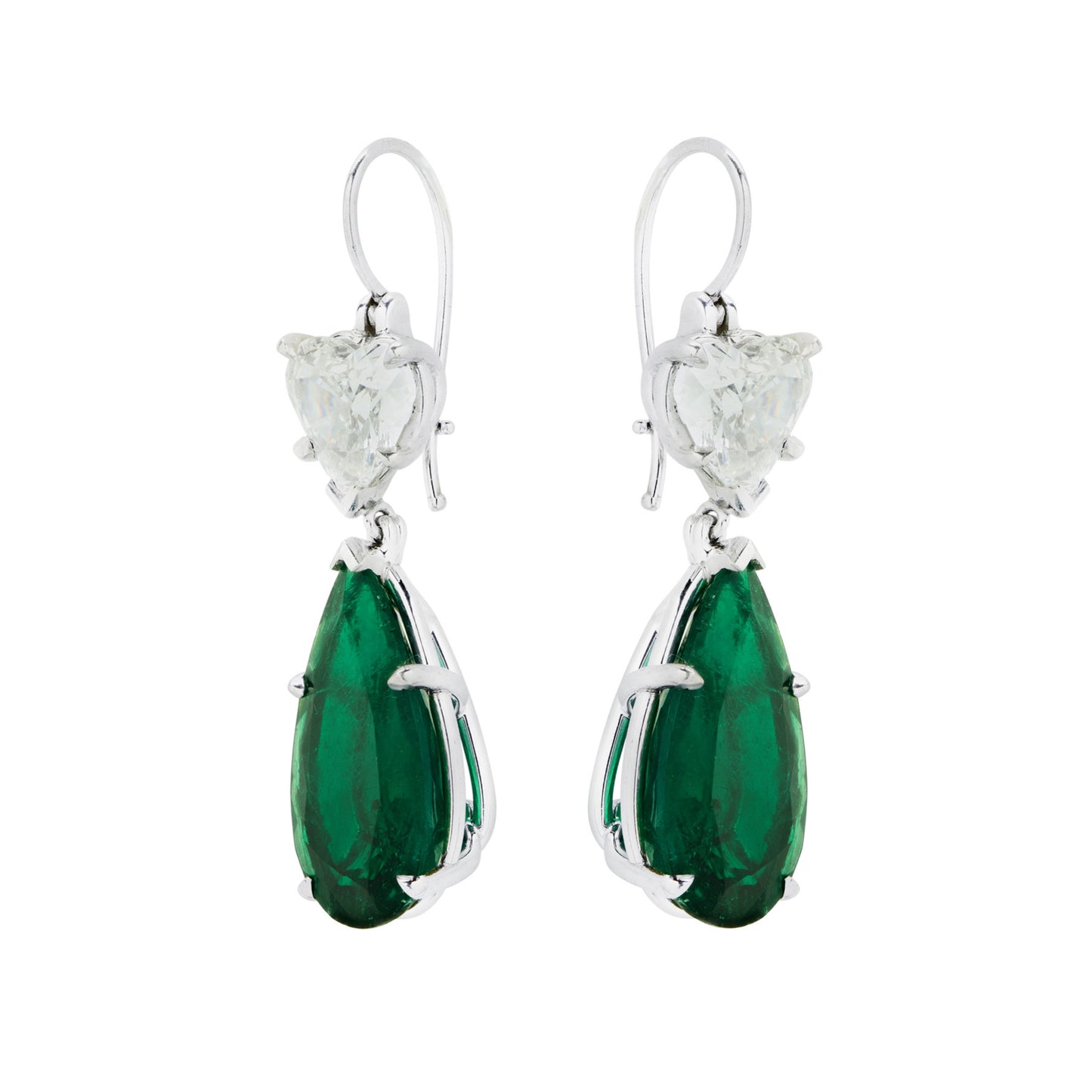 Contemporary Platinum Emerald & Diamond Earrings side