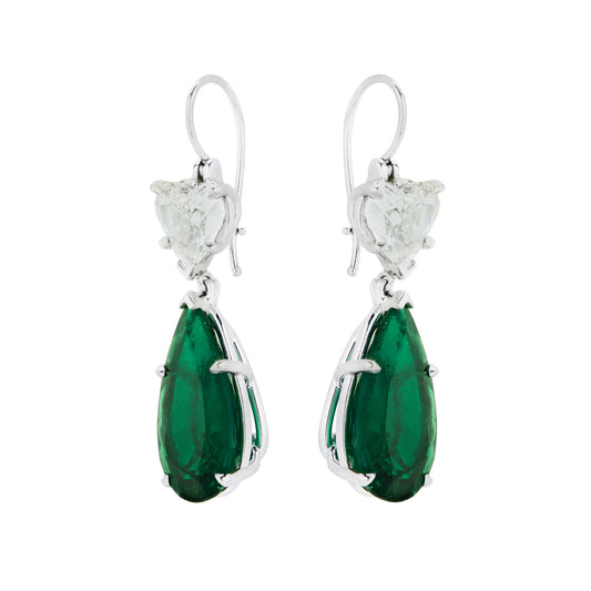 Contemporary Platinum Emerald & Diamond Earrings side