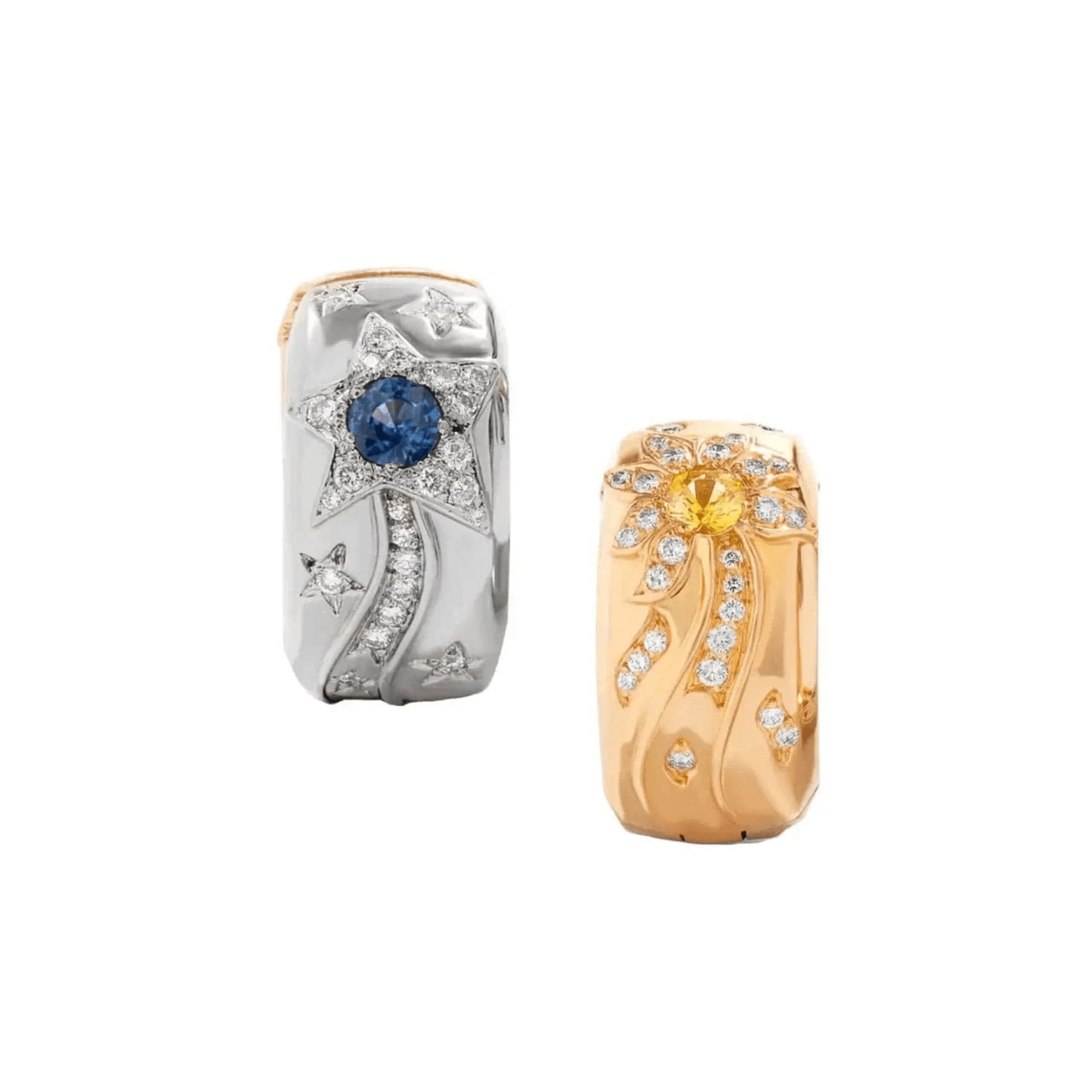 Chanel France Post-1980s 18KT White & Yellow Gold Sapphire & Diamond Earrings front