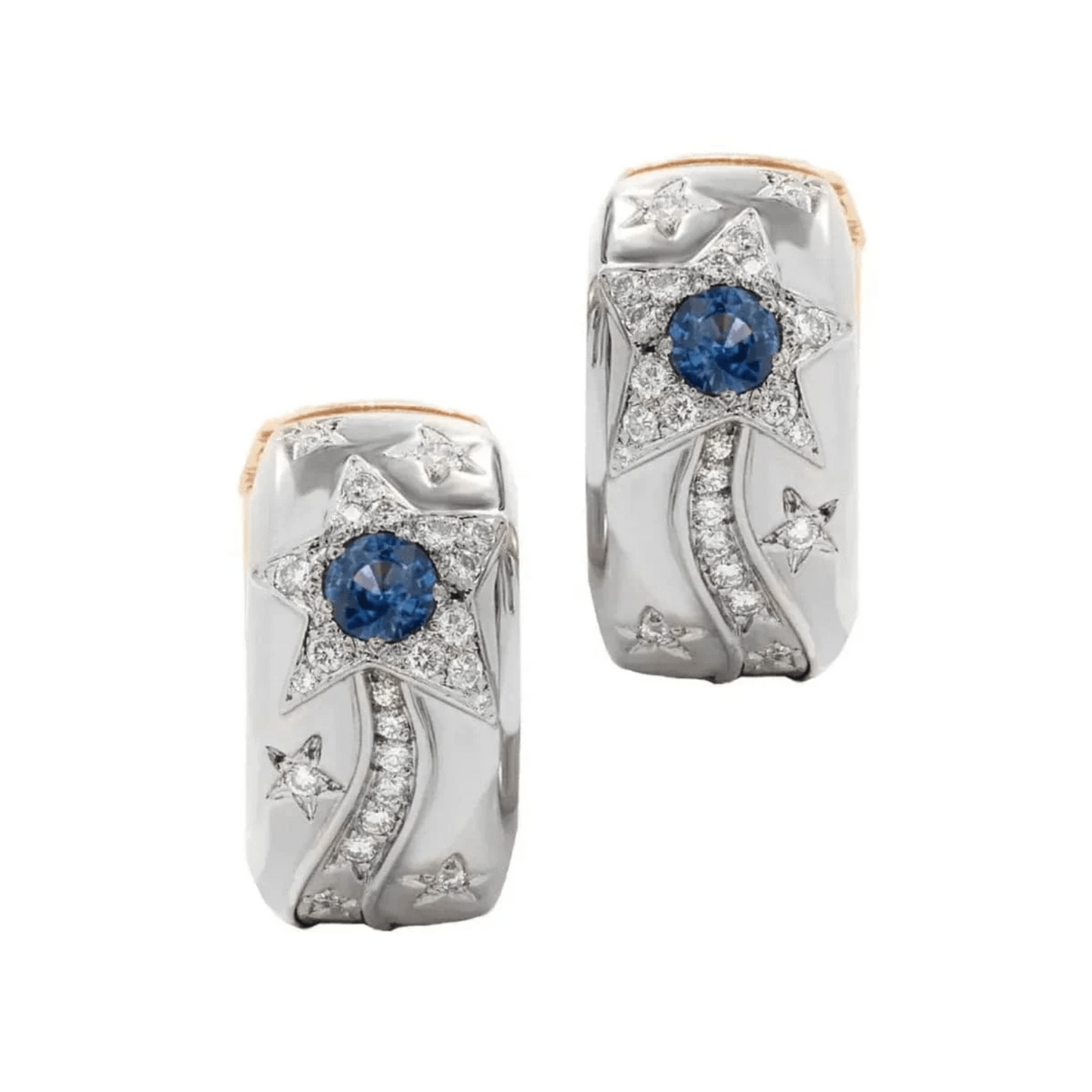 Chanel France Post-1980s 18KT White & Yellow Gold Sapphire & Diamond Earrings front