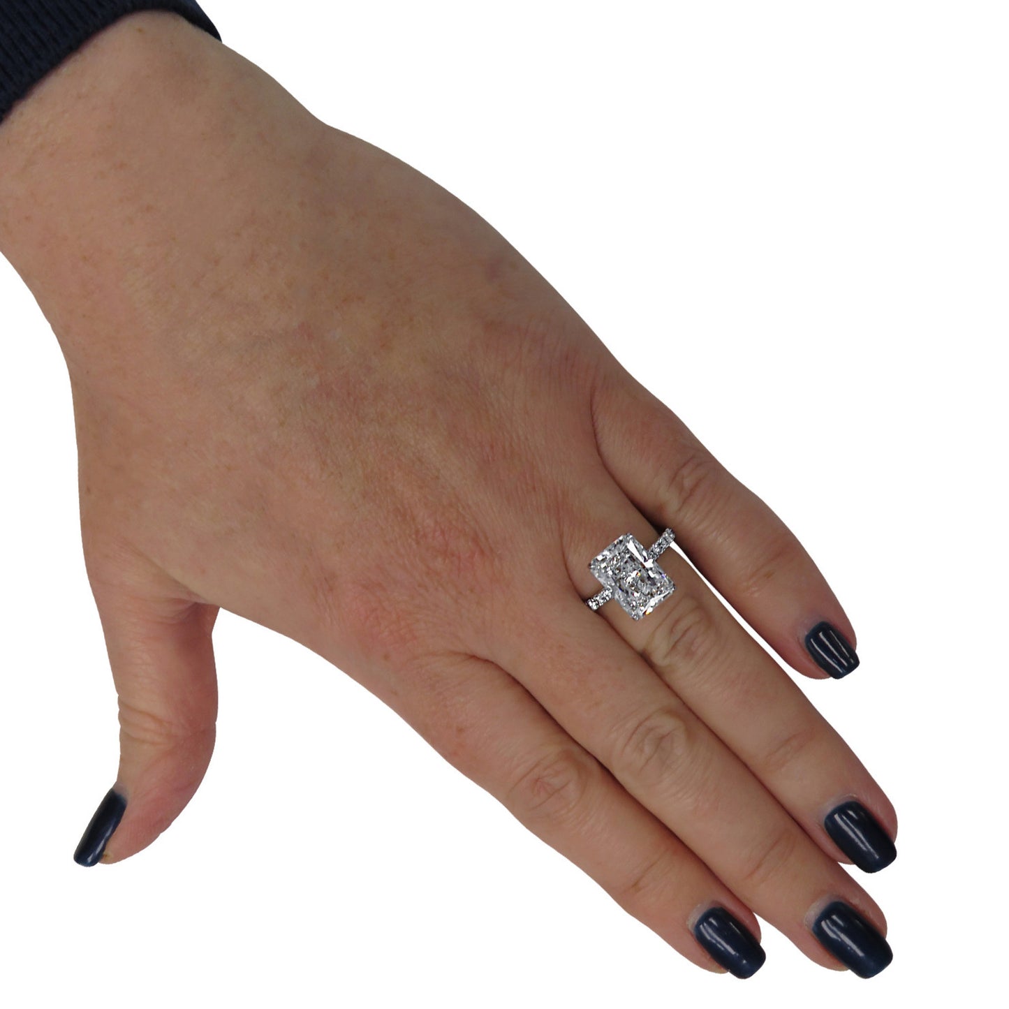 Contemporary Platinum Diamond Ring on finger