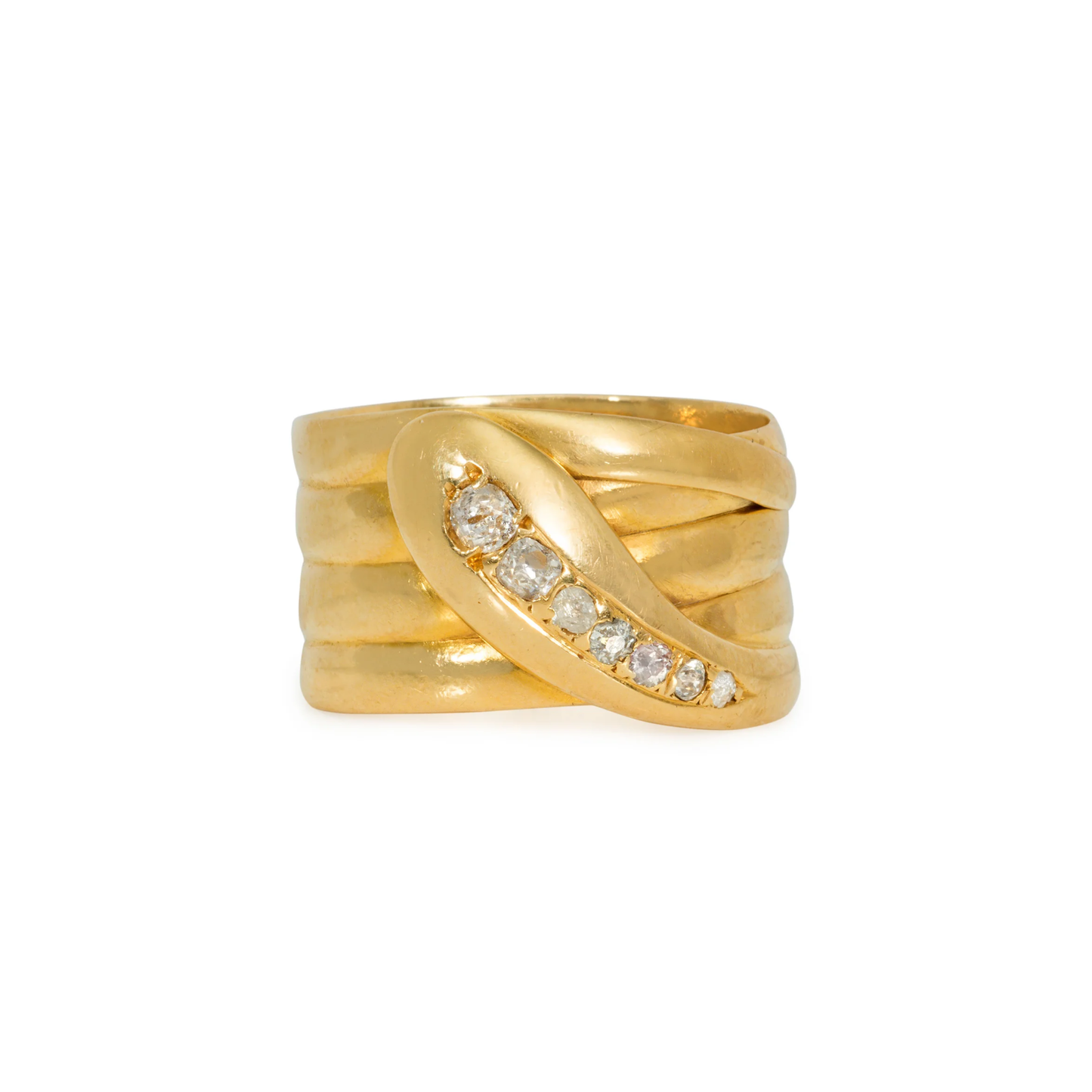 English Victorian 18KT Yellow Gold Diamond Snake Ring front