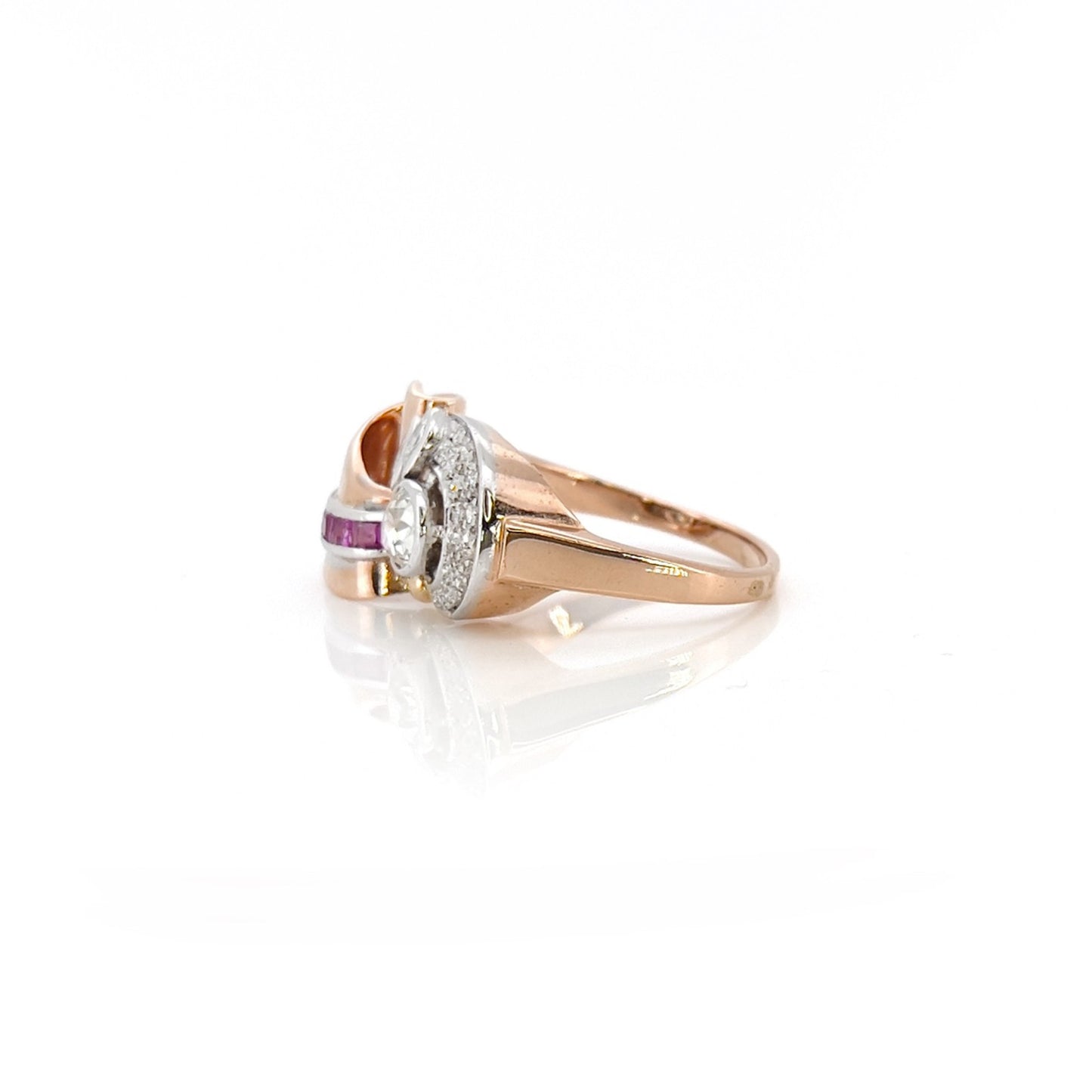 Retro 14KT Rose & Yellow Gold Diamond & Ruby Ring side