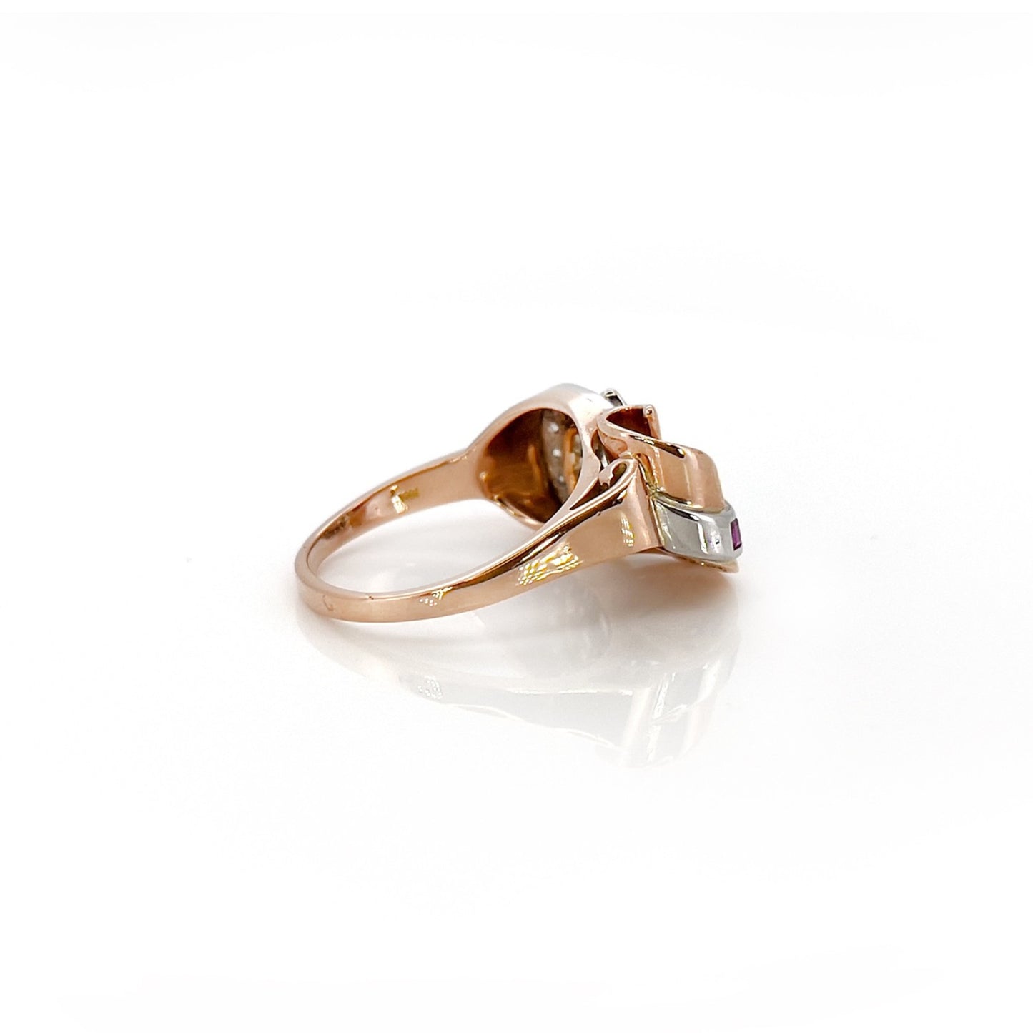Retro 14KT Rose & Yellow Gold Diamond & Ruby Ring side