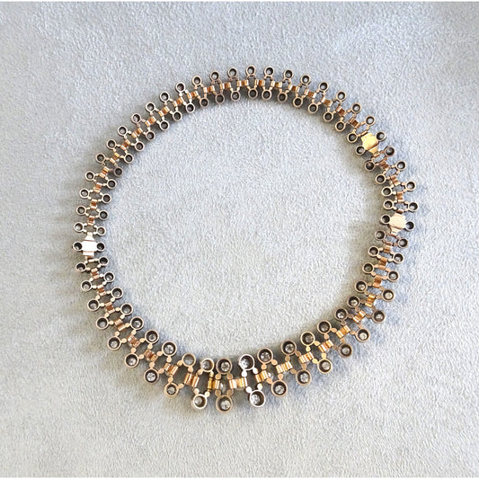 Antique Silver & 18KT Yellow Gold Natural Pearl & Diamond Necklace back