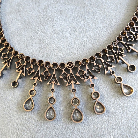 Antique Silver & 18KT Yellow Gold Diamond Necklace back