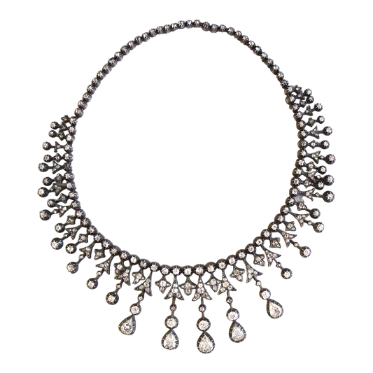Antique Silver & 18KT Yellow Gold Diamond Necklace front