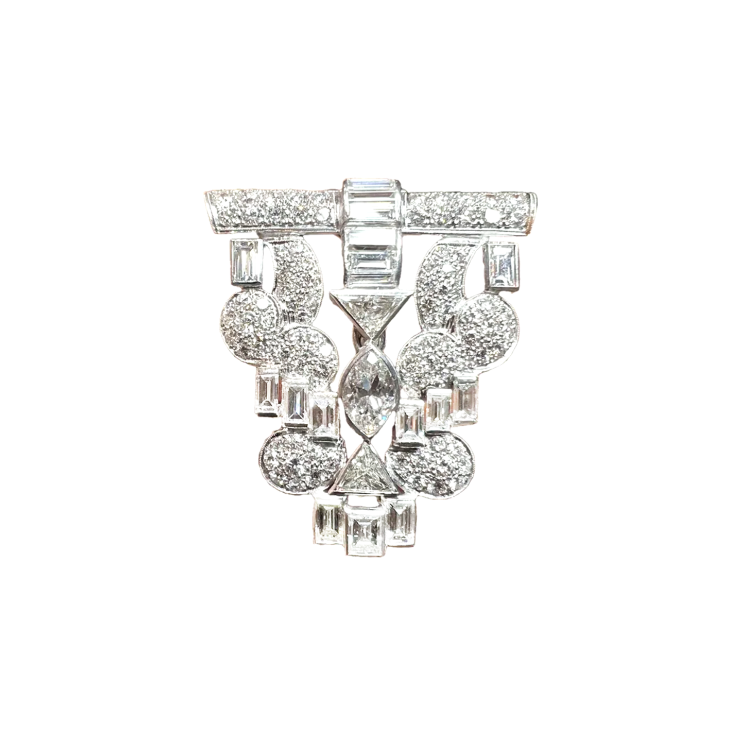 French Art Deco Platinum Diamond Brooch front
