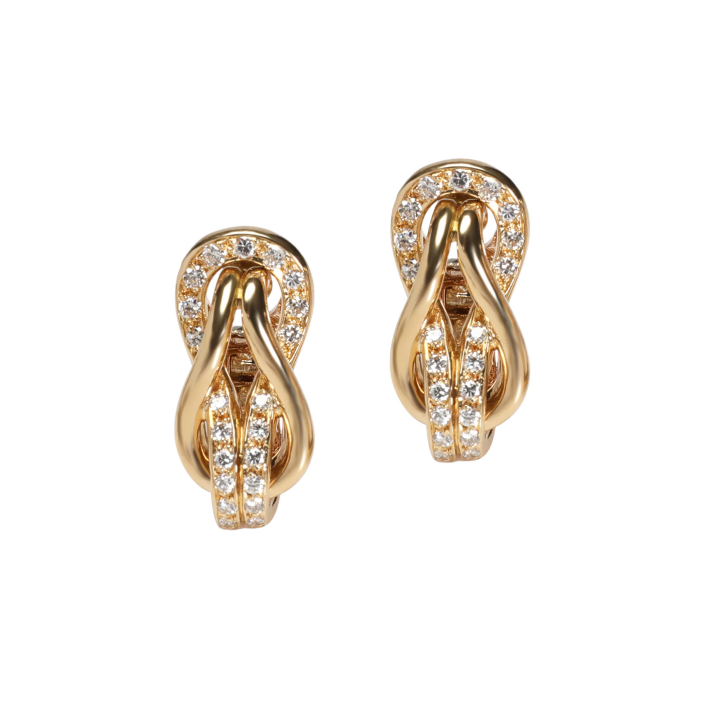 Cartier 1980s 18KT Yellow Gold Diamond Hercules Knot Earrings front