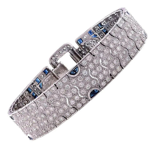 Post-1980s 18KT White Gold Diamond & Sapphire Bracelet front