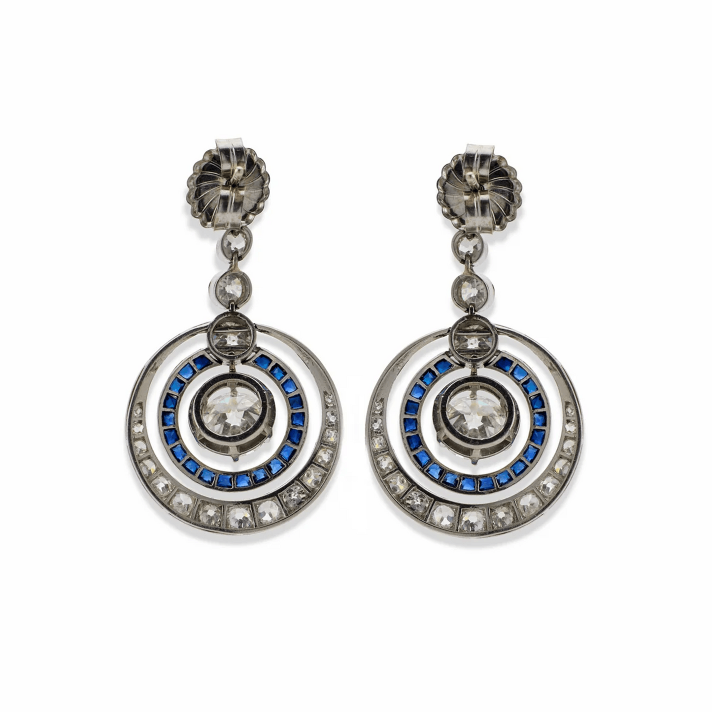 Art Deco Platinum Diamond & Sapphire Earrings back