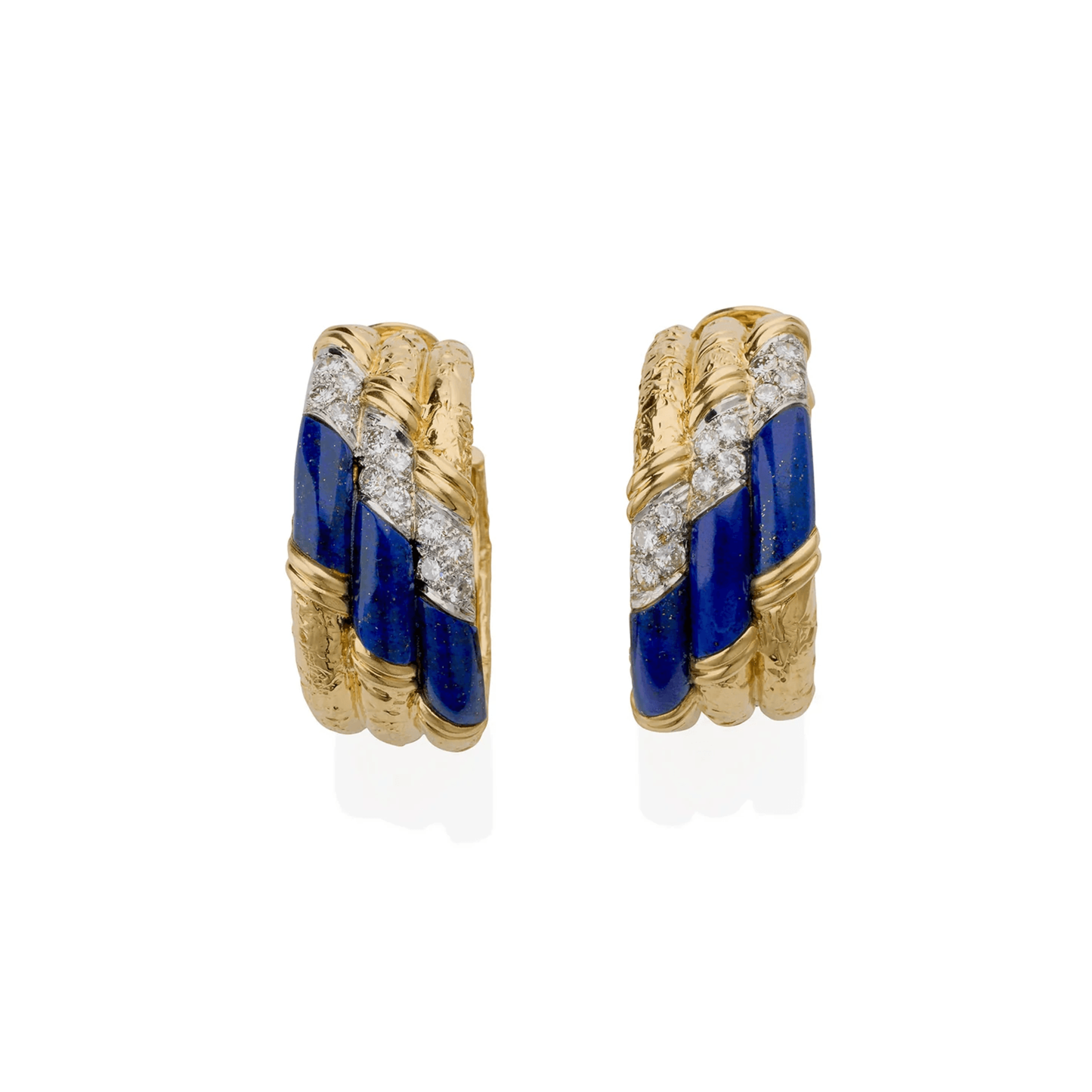 Van Cleef & Arpels Paris 1970s 18KT Yellow Gold Diamond & Lapis Lazuli Earrings front
