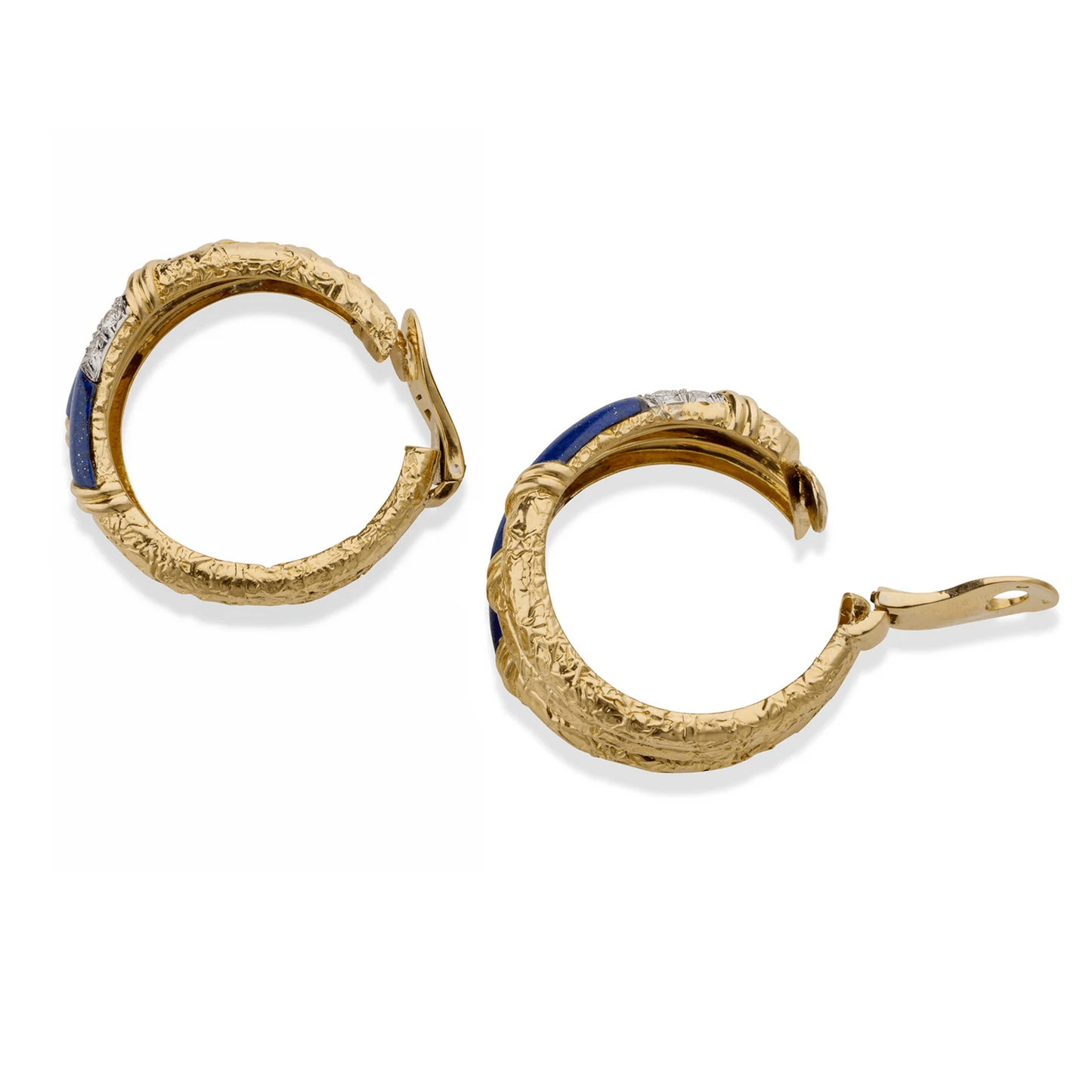 Van Cleef & Arpels Paris 1970s 18KT Yellow Gold Diamond & Lapis Lazuli Earrings profile