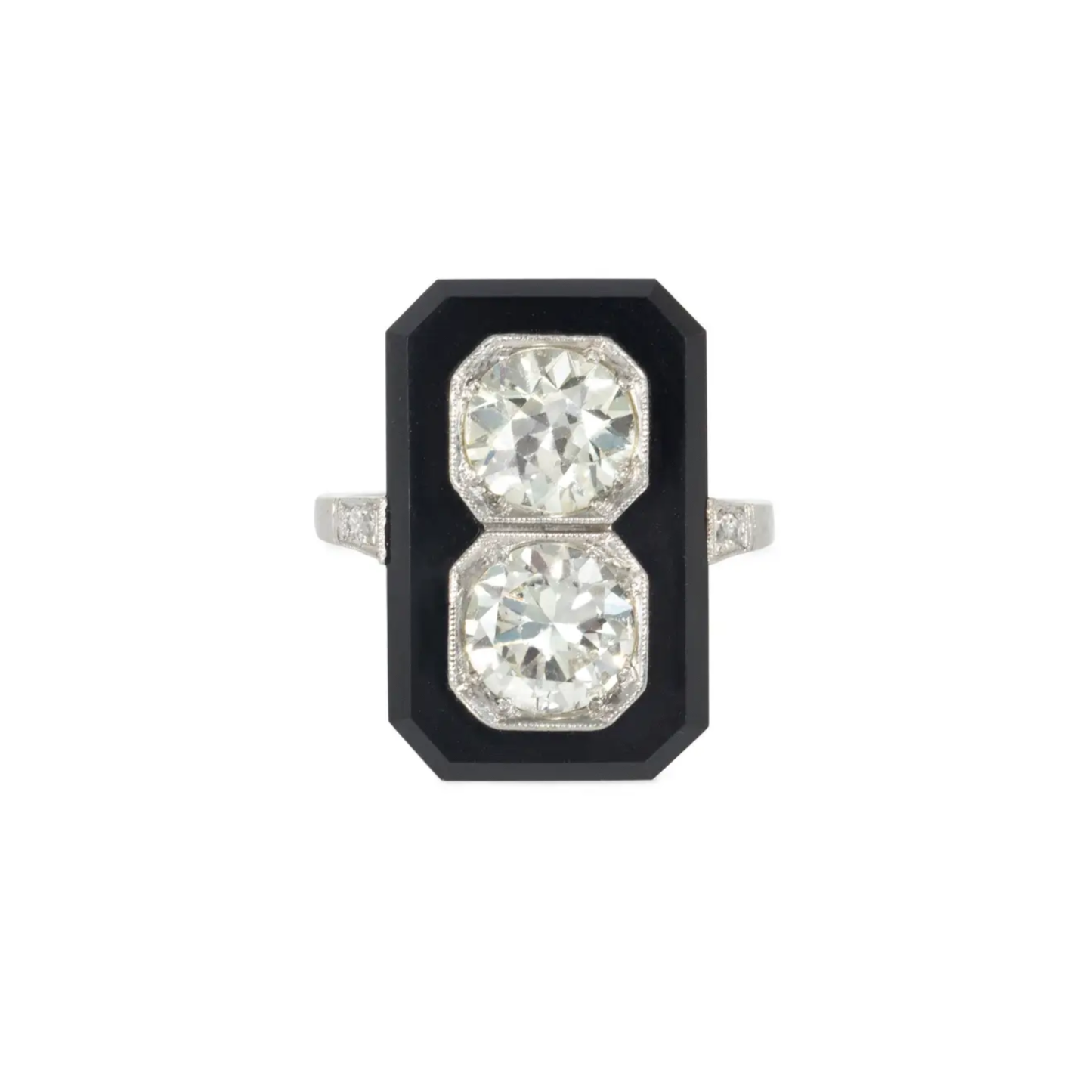 Art Deco Platinum Diamond & Onyx Ring front