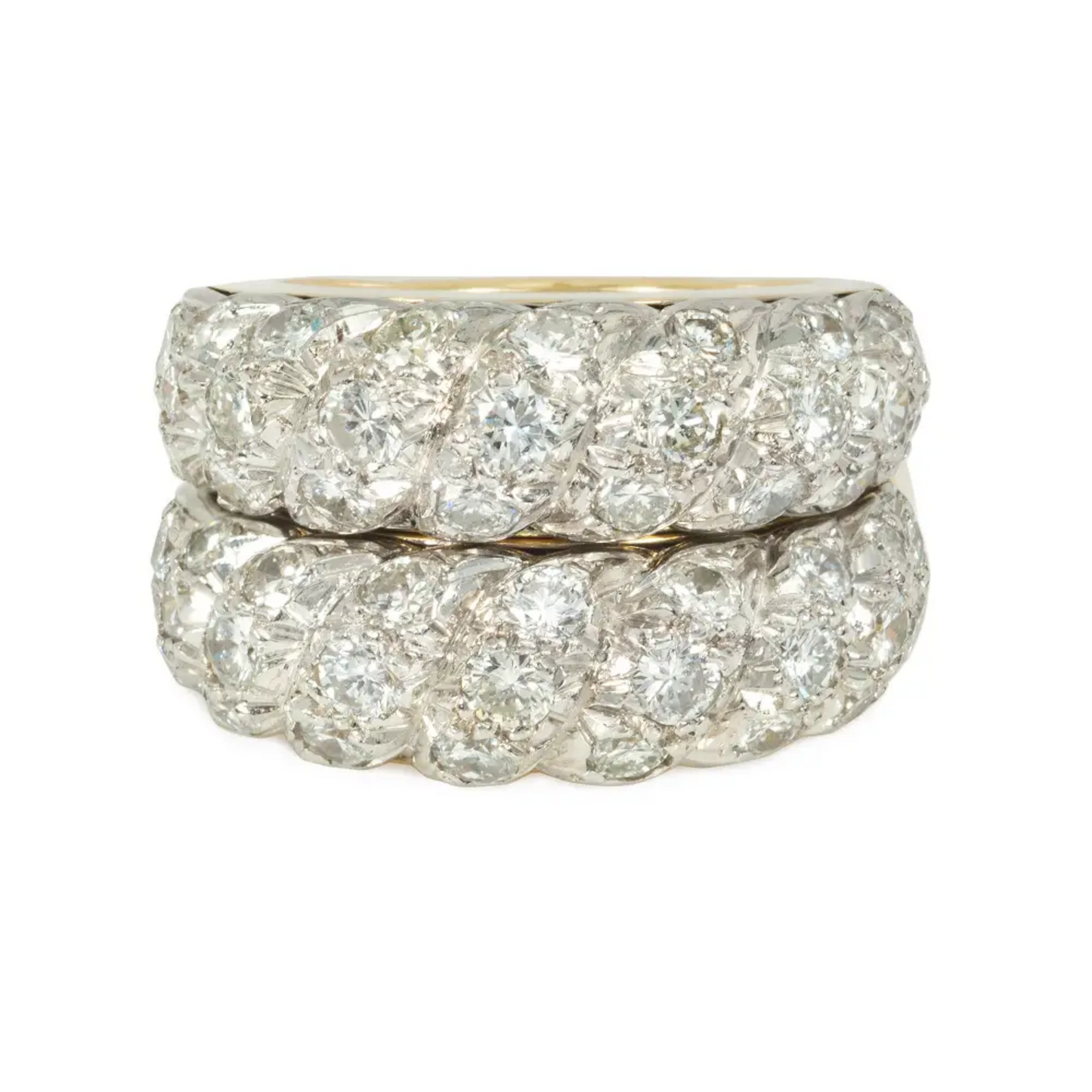 Neiman Marcus French 1960s Platinum & 18KT Yellow Gold Diamond Rings front